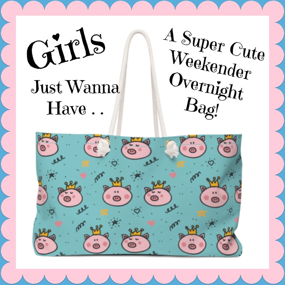 Girls Weekender Overnight Bag King And Queen Pigs